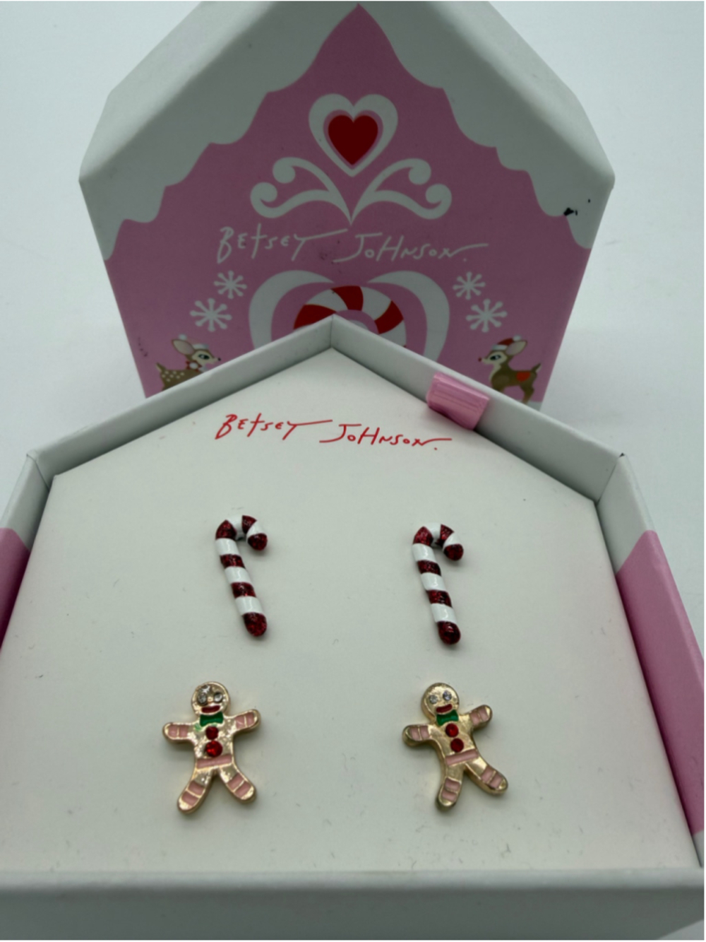 Betsey Johnson Christmas Gingerbread & Candy Cane Earrings